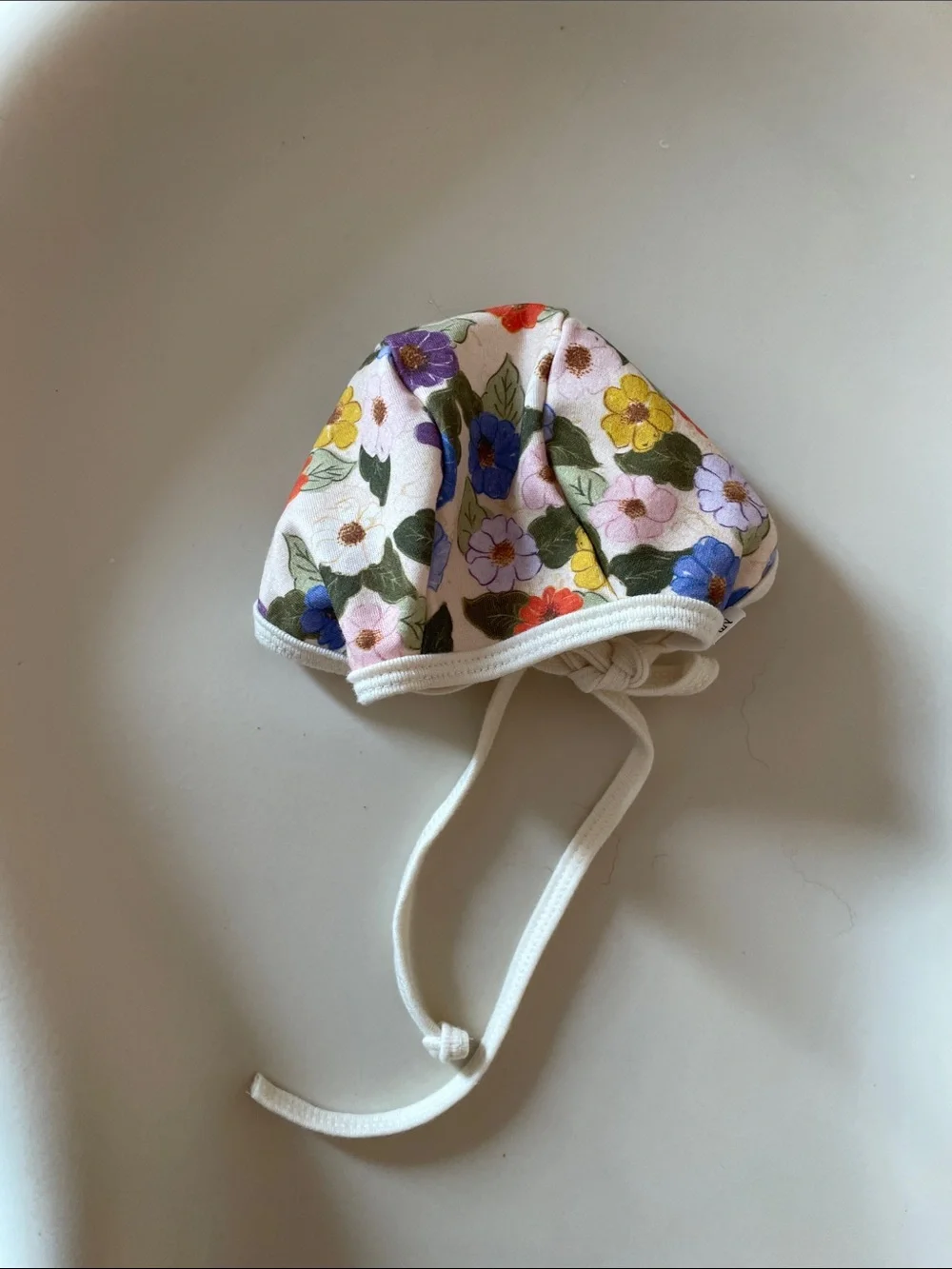 Floral Cotton Baby Bonnet - Cream with Multicolor Flowers